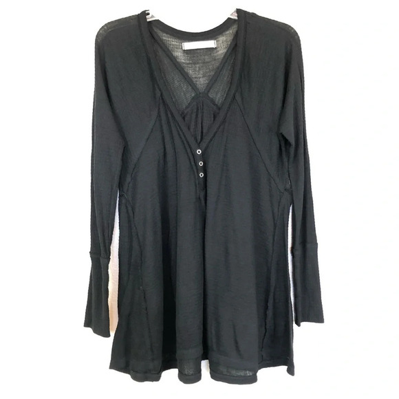 We The Free Black Long Sleeve Citrine Waffle Knit Tee size Small - Picture 4 of 11